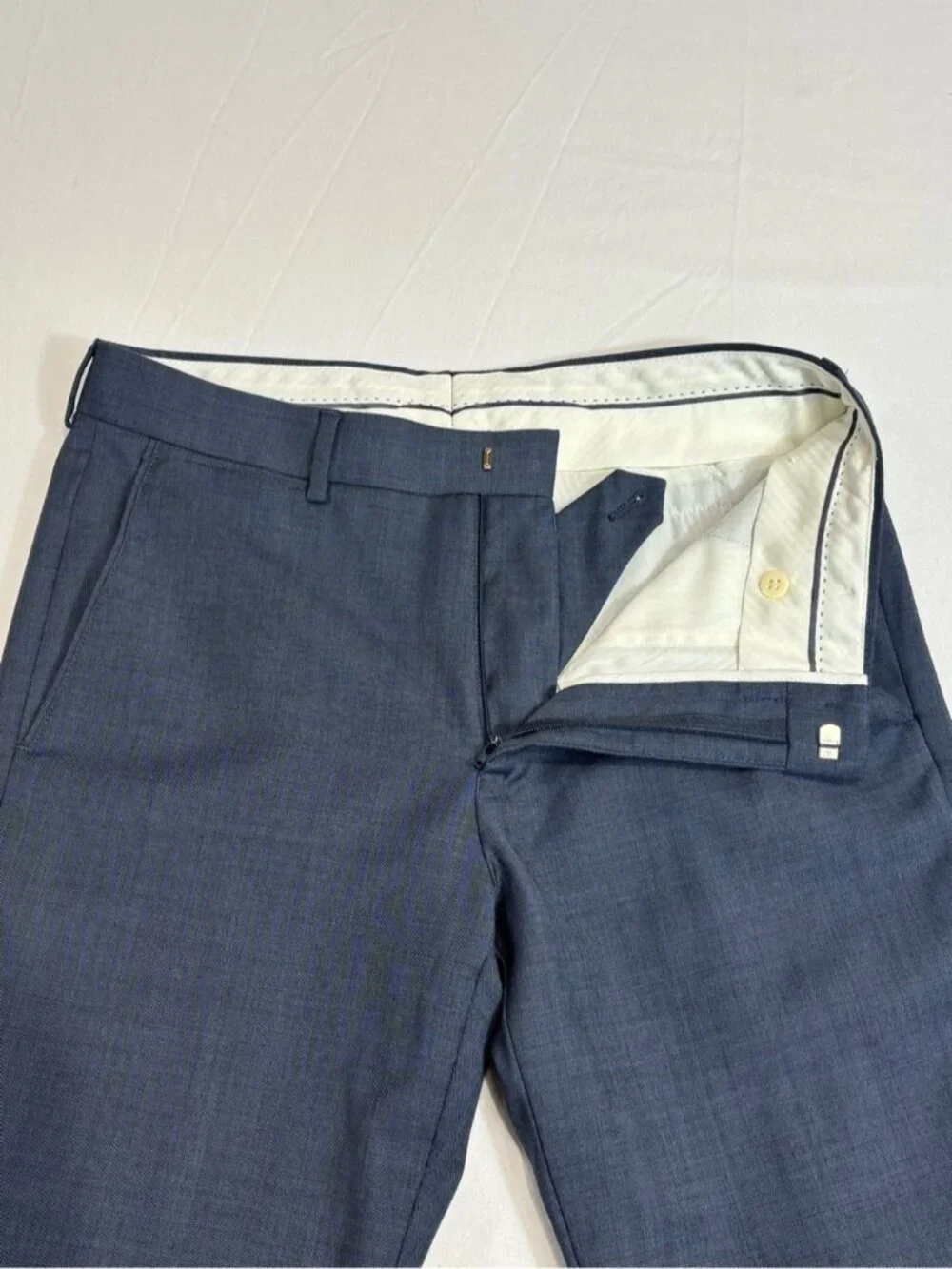 Saks Fifth Avenue Mens Trim Fit Slate Blue 100% Wool 2 Piece Suit Trousers Pants